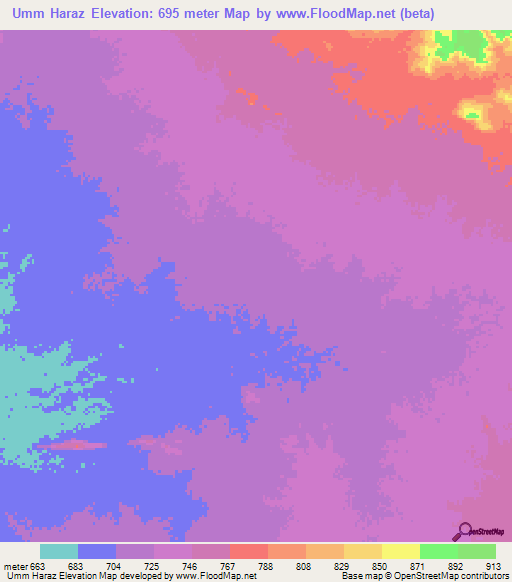 Umm Haraz,Sudan Elevation Map
