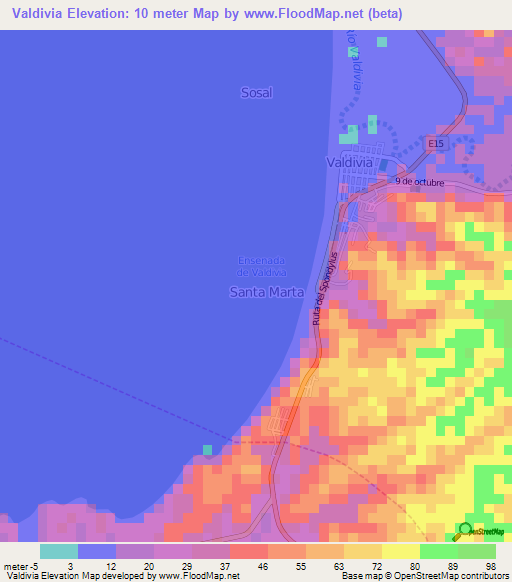 Valdivia,Ecuador Elevation Map