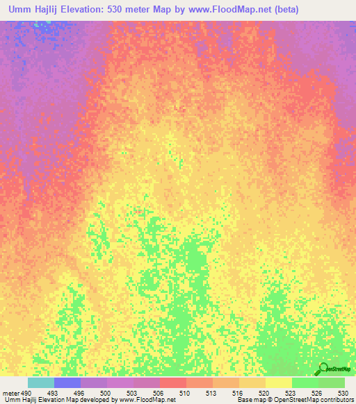 Umm Hajlij,Sudan Elevation Map