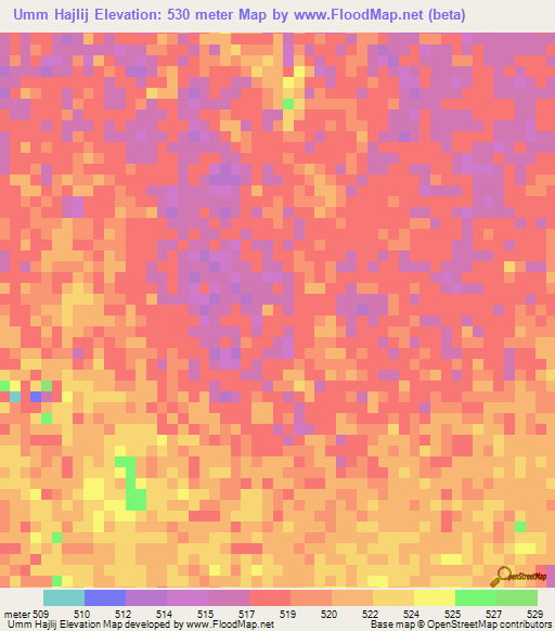 Umm Hajlij,Sudan Elevation Map