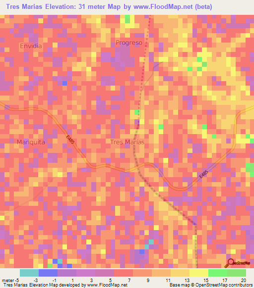 Tres Marias,Ecuador Elevation Map