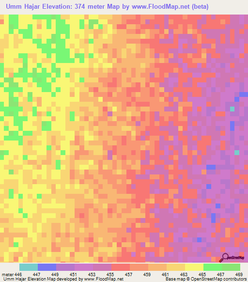 Umm Hajar,Sudan Elevation Map