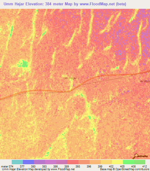 Umm Hajar,Sudan Elevation Map