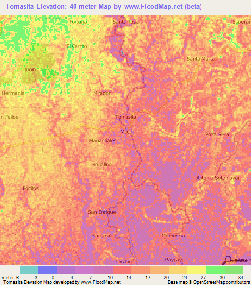 Tomasita,Ecuador Elevation Map