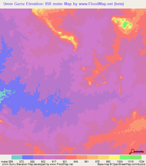 Umm Gurru,Sudan Elevation Map