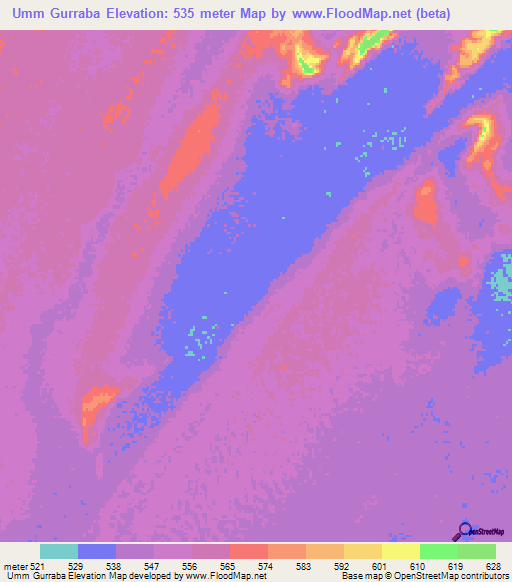 Umm Gurraba,Sudan Elevation Map