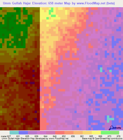 Umm Gullah Hajar,Sudan Elevation Map