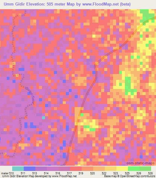 Umm Gidir,Sudan Elevation Map