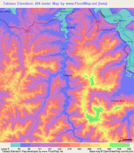 Tabiazo,Ecuador Elevation Map