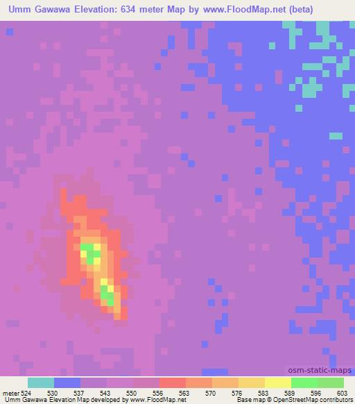 Umm Gawawa,Sudan Elevation Map