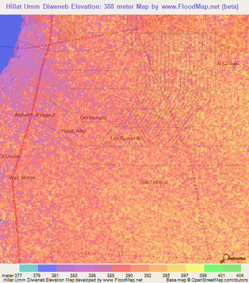 Hillat Umm Diweneb,Sudan Elevation Map