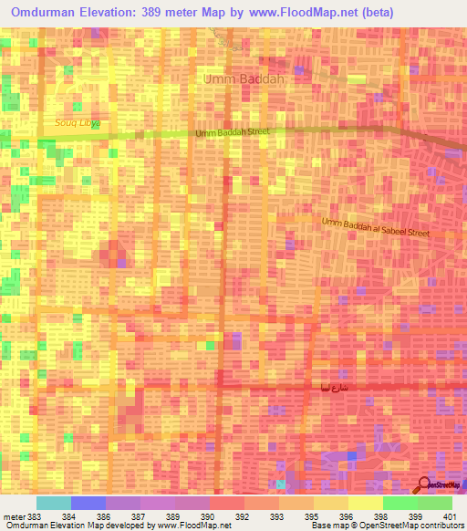 Omdurman,Sudan Elevation Map