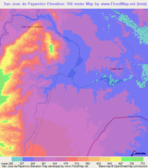 San Jose de Payamino,Ecuador Elevation Map
