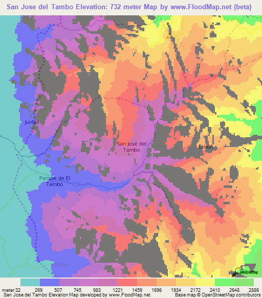 San Jose del Tambo,Ecuador Elevation Map