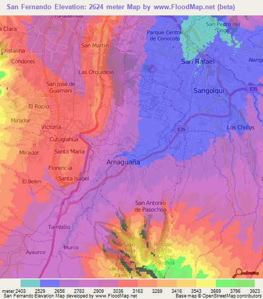 San Fernando,Ecuador Elevation Map