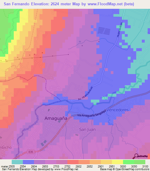 San Fernando,Ecuador Elevation Map