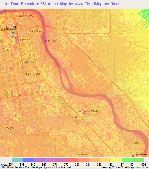 Um Dom,Sudan Elevation Map
