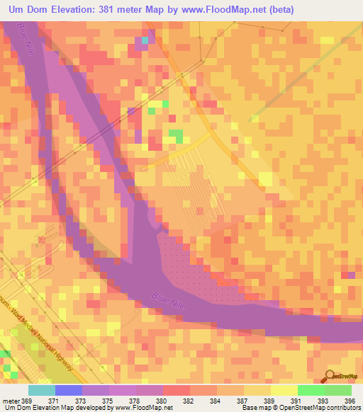 Um Dom,Sudan Elevation Map