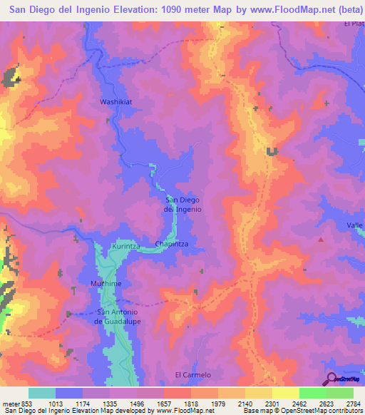 San Diego del Ingenio,Ecuador Elevation Map