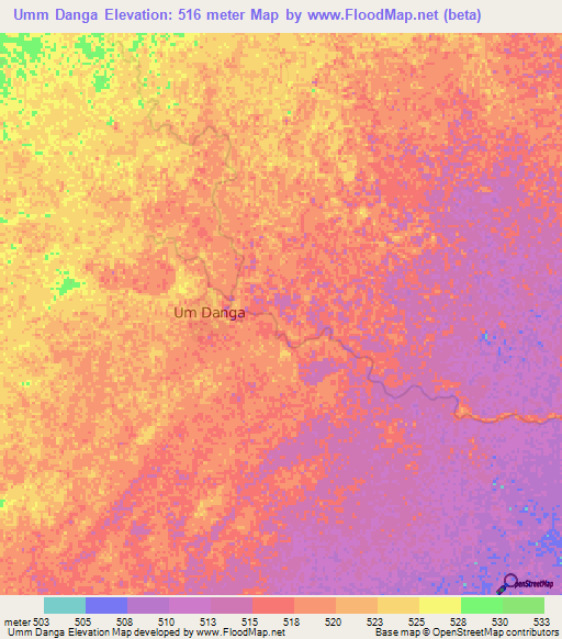 Umm Danga,Sudan Elevation Map
