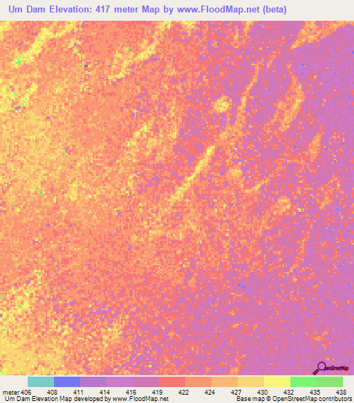 Um Dam,Sudan Elevation Map
