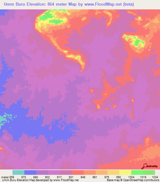 Umm Buru,Sudan Elevation Map
