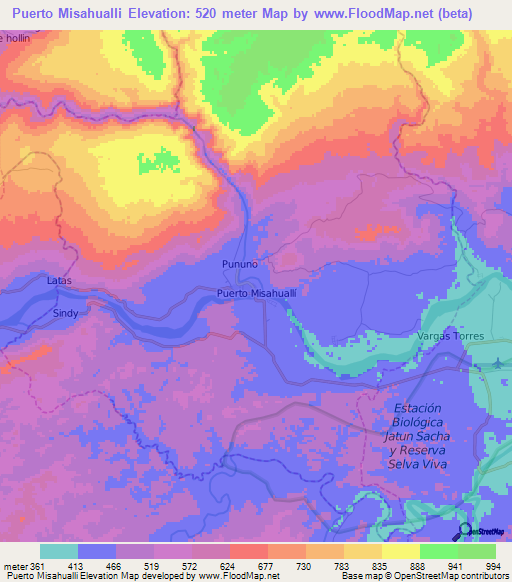 Puerto Misahualli,Ecuador Elevation Map