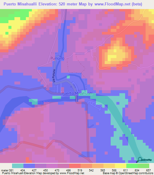 Puerto Misahualli,Ecuador Elevation Map
