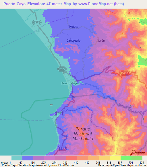 Puerto Cayo,Ecuador Elevation Map