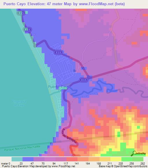Puerto Cayo,Ecuador Elevation Map