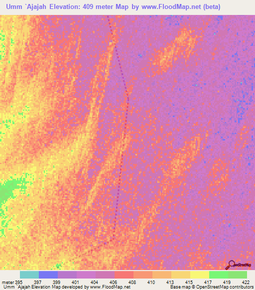 Umm `Ajajah,Sudan Elevation Map