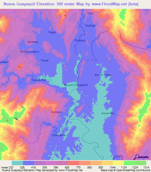 Nueva Guayaquil,Ecuador Elevation Map