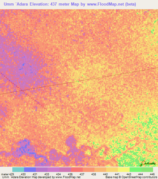 Umm `Adara,Sudan Elevation Map