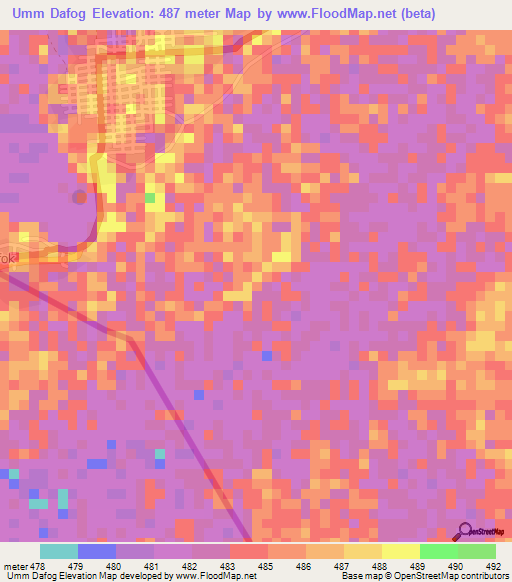 Umm Dafog,Sudan Elevation Map