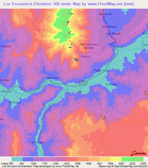Los Encuentros,Ecuador Elevation Map