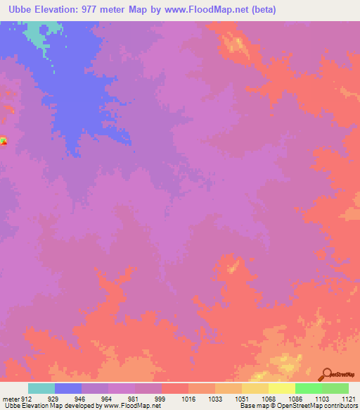 Ubbe,Sudan Elevation Map