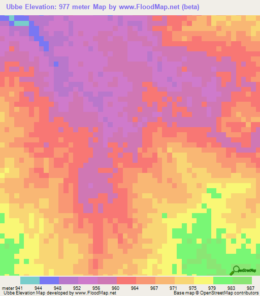 Ubbe,Sudan Elevation Map