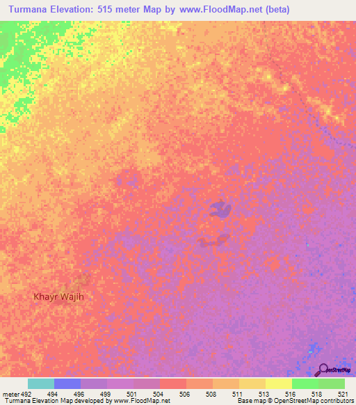 Turmana,Sudan Elevation Map