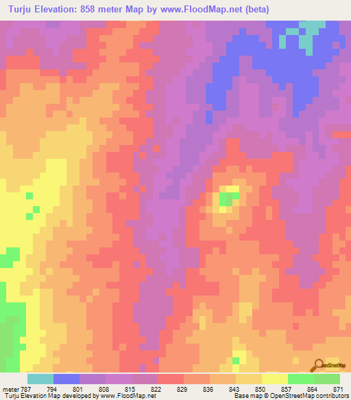 Turju,Sudan Elevation Map