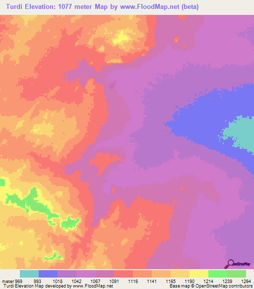 Turdi,Sudan Elevation Map