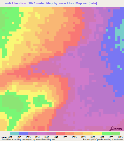 Turdi,Sudan Elevation Map