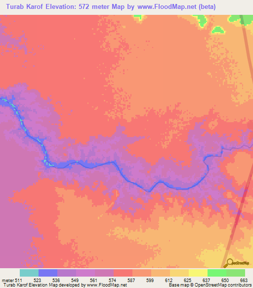 Turab Karof,Sudan Elevation Map