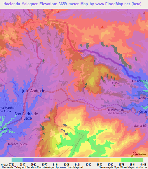 Hacienda Yalaquer,Ecuador Elevation Map