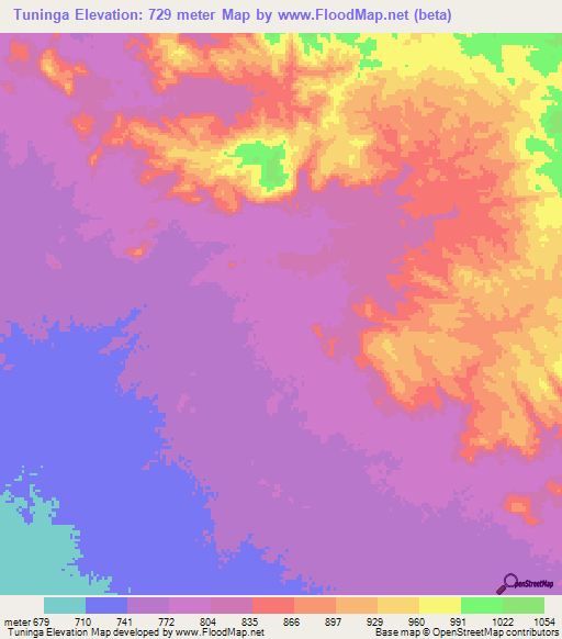 Tuninga,Sudan Elevation Map