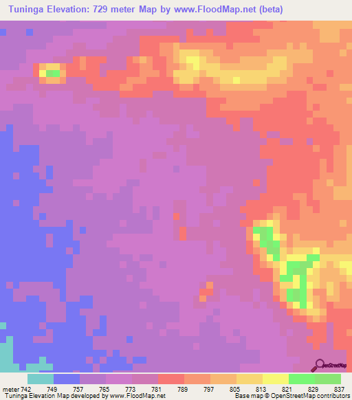 Tuninga,Sudan Elevation Map
