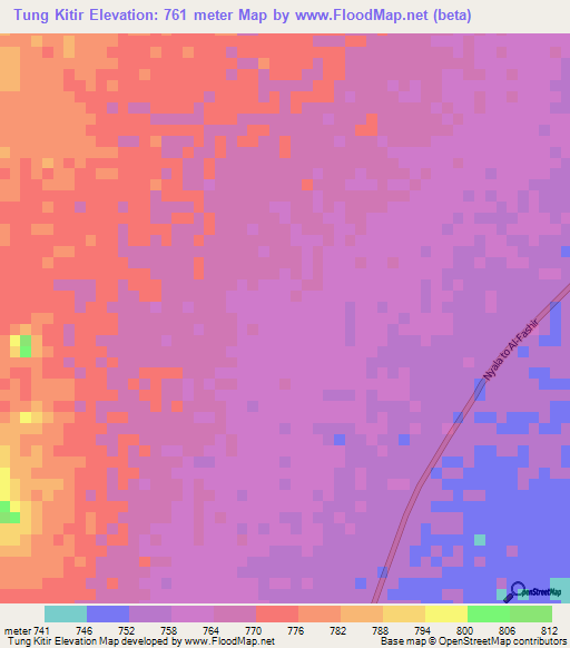 Tung Kitir,Sudan Elevation Map