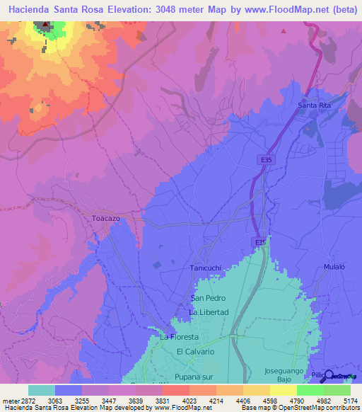 Hacienda Santa Rosa,Ecuador Elevation Map
