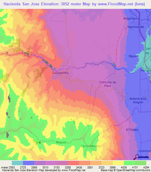Hacienda San Jose,Ecuador Elevation Map