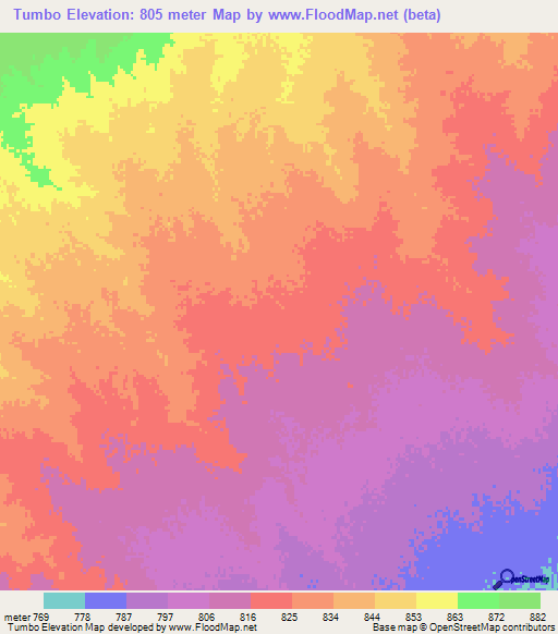 Tumbo,Sudan Elevation Map