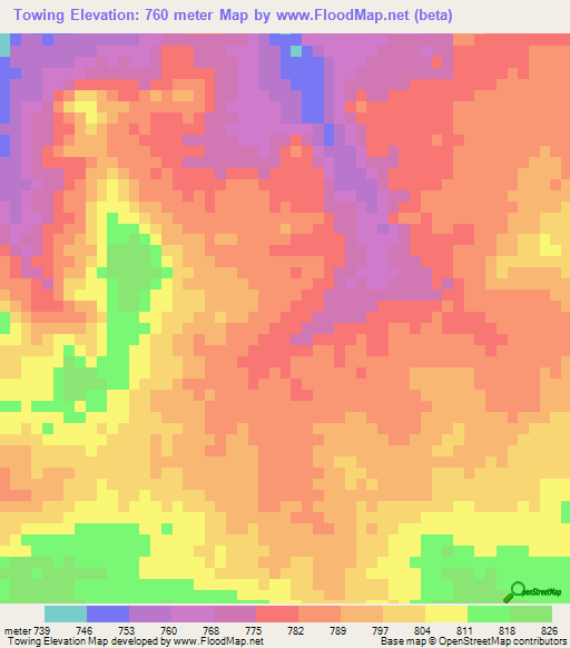 Towing,Sudan Elevation Map
